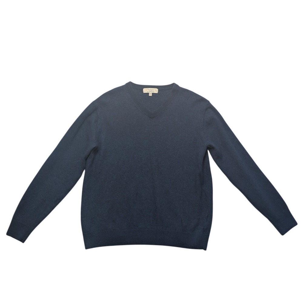 Turnbury V-Neck Sweater Mens Large Navy Blue Extra Fine Merino Wool Classic